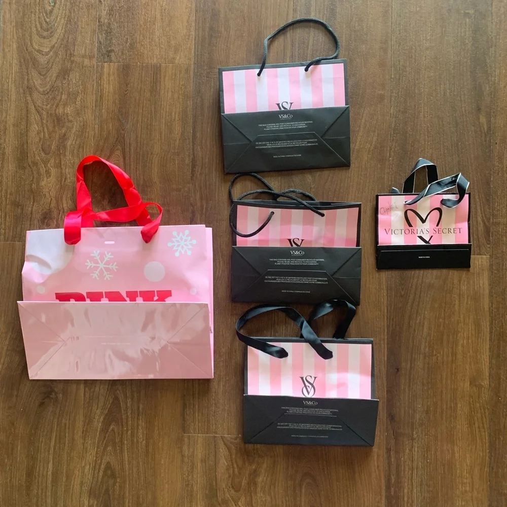 16 Victoria's Secret Pink Paper Gift Shopping Favor Variety Bags Large to Small